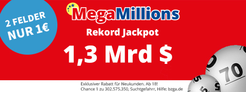 <b>169 Mio $</b> Jackpot bei MegaMillions mit 5€ Gutschein
