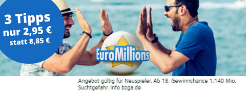 3 EuroMillions Tippfelder zum Preis von 1