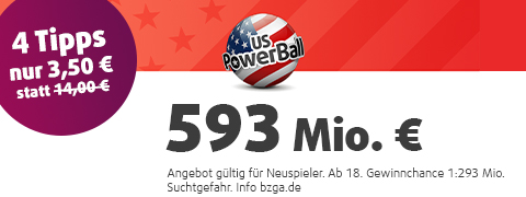 PowerBall <b>251 Mio. €</b> Jackpot - mit 75% Rabatt spielen