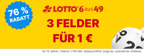 3,20€ Lotto 6aus49 Gutschein: 3 Felder für 1€