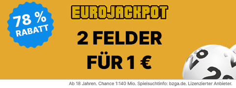 Eurojackpot Gutschein: 2 Felder Eurojackpot für 1 €