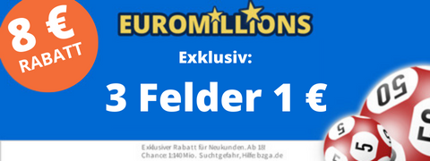 Lottohelden Gutschein: 3x EuroMillions für 1€ mit 8€ Rabattcode