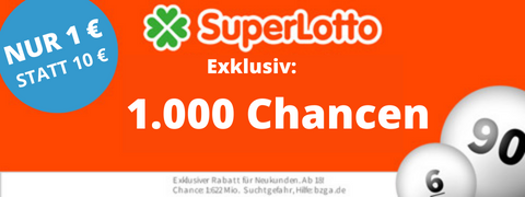 9€ Gutschein: 1.000 SuperLotto-Chancen für 1€ 